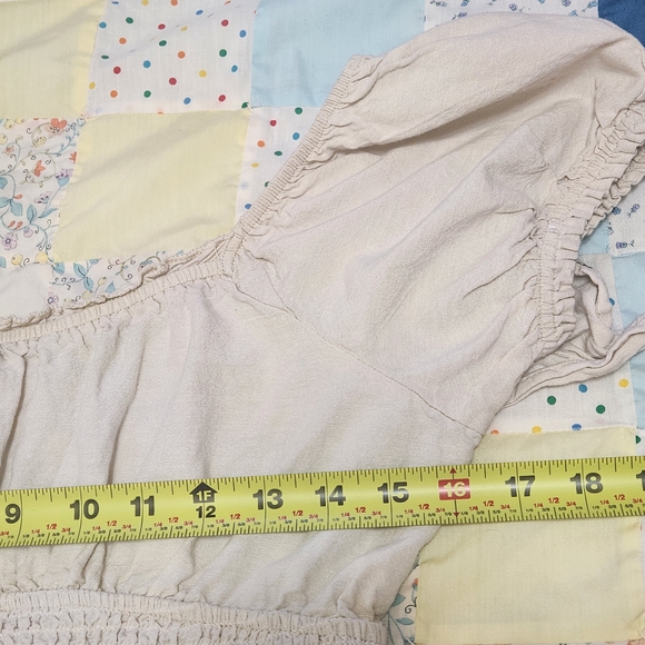 💐Vtg Cottagecore Dress MED Cream Midi Smocked Milk Maid Prairie Boho Peasant - Picture 11 of 14